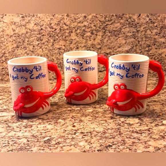Coastal Fun Crab Ceramic 12oz Mugs - Set of 3 - Picture 1 of 11